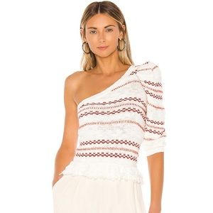 House of Harlow 1960 Off-Shoulder White and Red Sweater